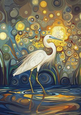 Beautiful Egret Klimt Art