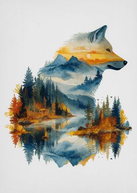 double exposure wolf