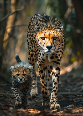 Mother And Baby Cheetah