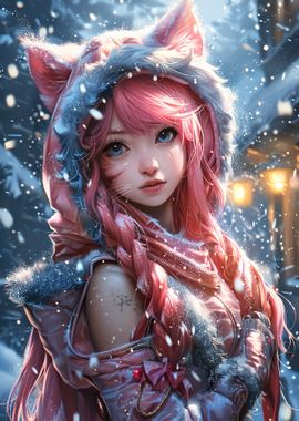 Cute Snowy Anime Girl