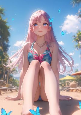 Beachside Glow Anime Girl