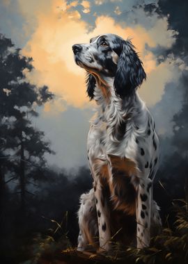 English Setter at night