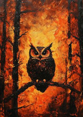 Fiery Owl in Forest