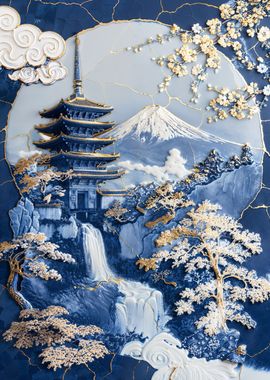 Porcelain Fuji Temple Art