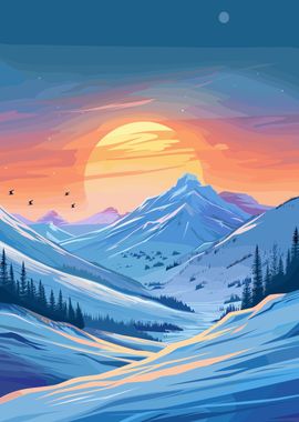 Snowy Mountain Sunset