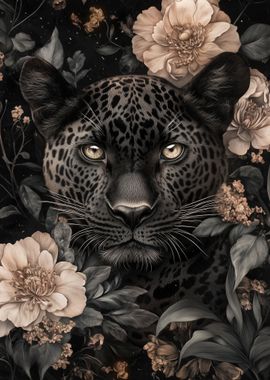 Floral Black Leopard