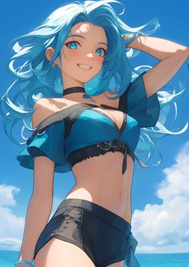 Blue Anime Girl Beach