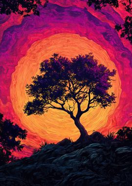 Sunset Tree Life Magic Zen