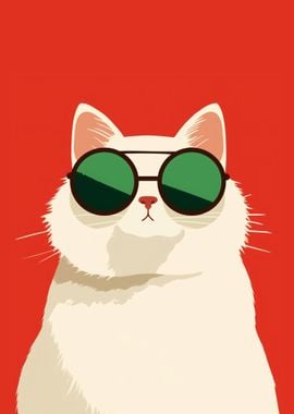 White cat with sunglasses