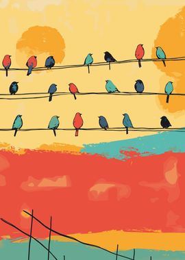 Modern Birds on a Wire Art