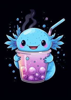 axolotl swim in a boba tea