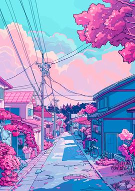 Japan  village pastel Neon