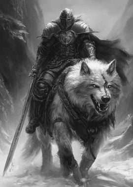 Medieval Knight On Wolf