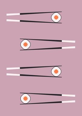 Chopsticks and sushi rolls