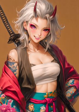 Oni Warrior Girl in Kimono