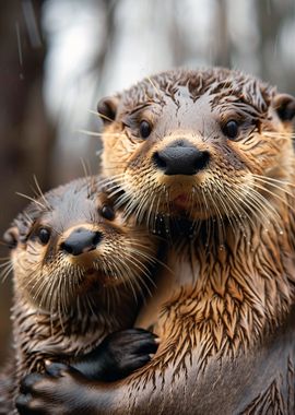 Otters hugging