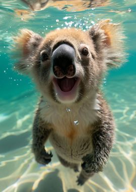 Happy Koala underwater