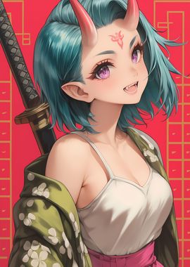 Oni Samurai Girl Sword