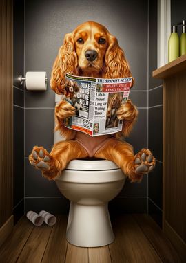 Cocker Spaniel on Toilet