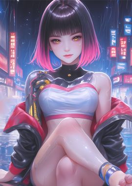 Rainy Cyberpunk Girl