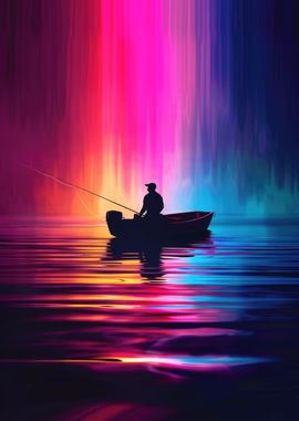 Neon Fisherman on Lake