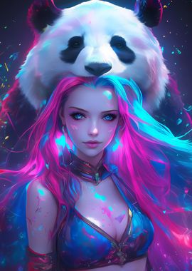 Neon Girl with Panda