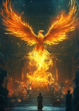 golden phoenix bird rising