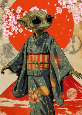 Alien in Kimono Ukiyo-e