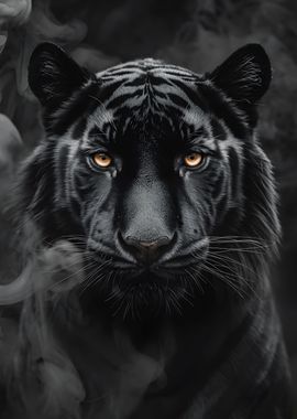 black wild tiger in smoke