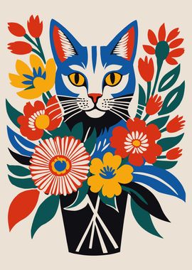 Floral Cat Art Poster