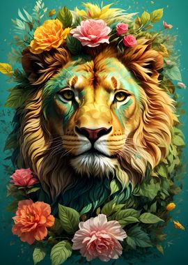 Colorful Lion Vintage Art