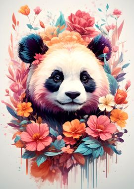 Colorful Panda Vintage Art