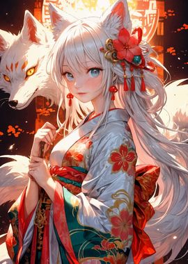 girl fox kitsune geisha 