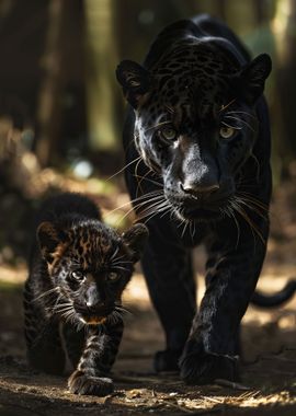 Mother And Baby Panther