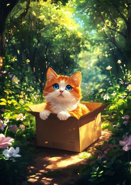 Cat On A Box in Forest