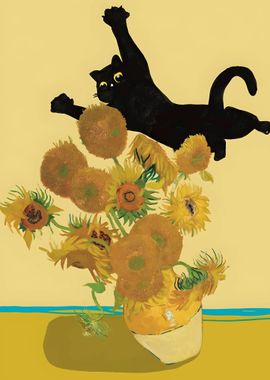 Cat In Sunflowers