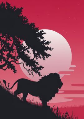 Lion Red Moon Africa