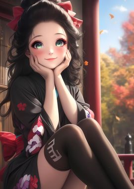 Smiling Geisha in Autumn