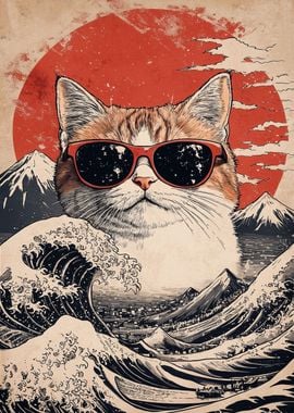 Cool Cat At the Great Wave