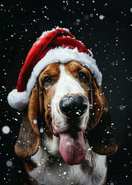 Basset Hound Christmas Hat Poster picture metal print paint by Henning Seifert Displate