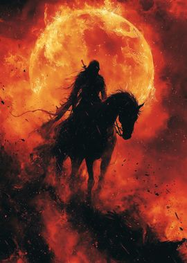 Silhouette Rider in Fiery Sky