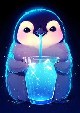 Cute Penguin Drinking