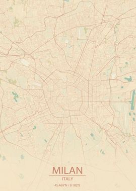 Milan Italy Vintage Map