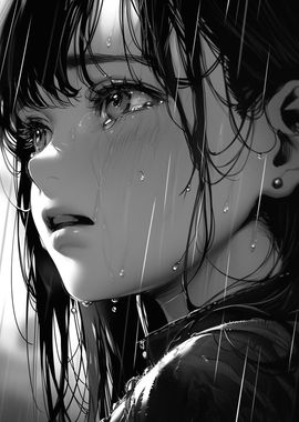 Anime Girl Crying in Rain