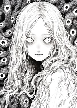 Manga Girl Surrounded by Eyes