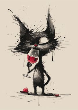 Black Cat With Red Wine