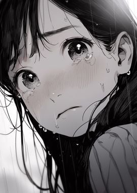 Anime Girl Crying in Rain