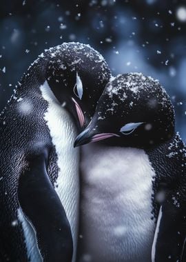 Penguin Couple in Snow