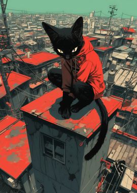 Black Cat on Rooftop