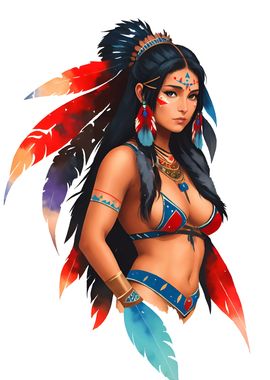 Native American Woman with Feathers